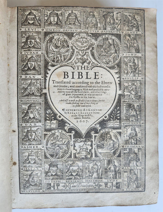 1607 BIBLE in ENGLISH antique OLD & NEW TESTAMENT printed by Robert Barker