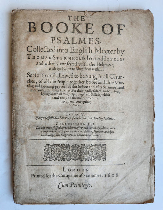 1608 BOOK of PSALMES in ENGLISH antique