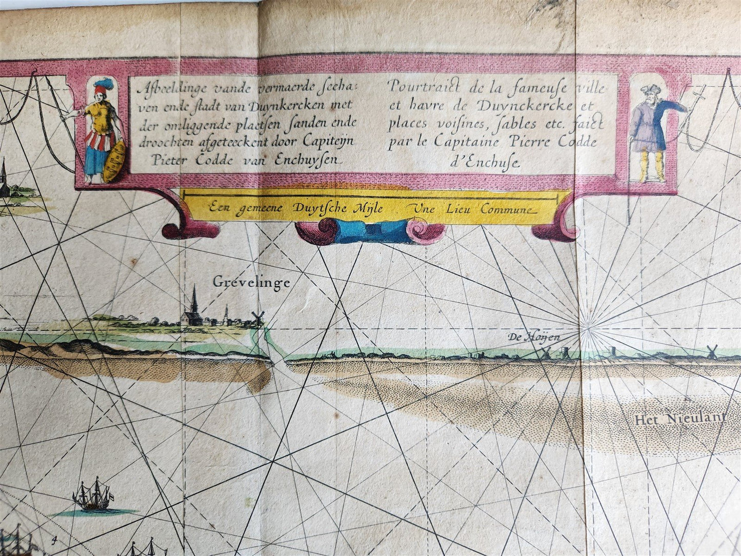 1640 SEA CHART of DUNKIRK COAST FRANCE antique MAP 20 by 31 inches by W.Blaeu
