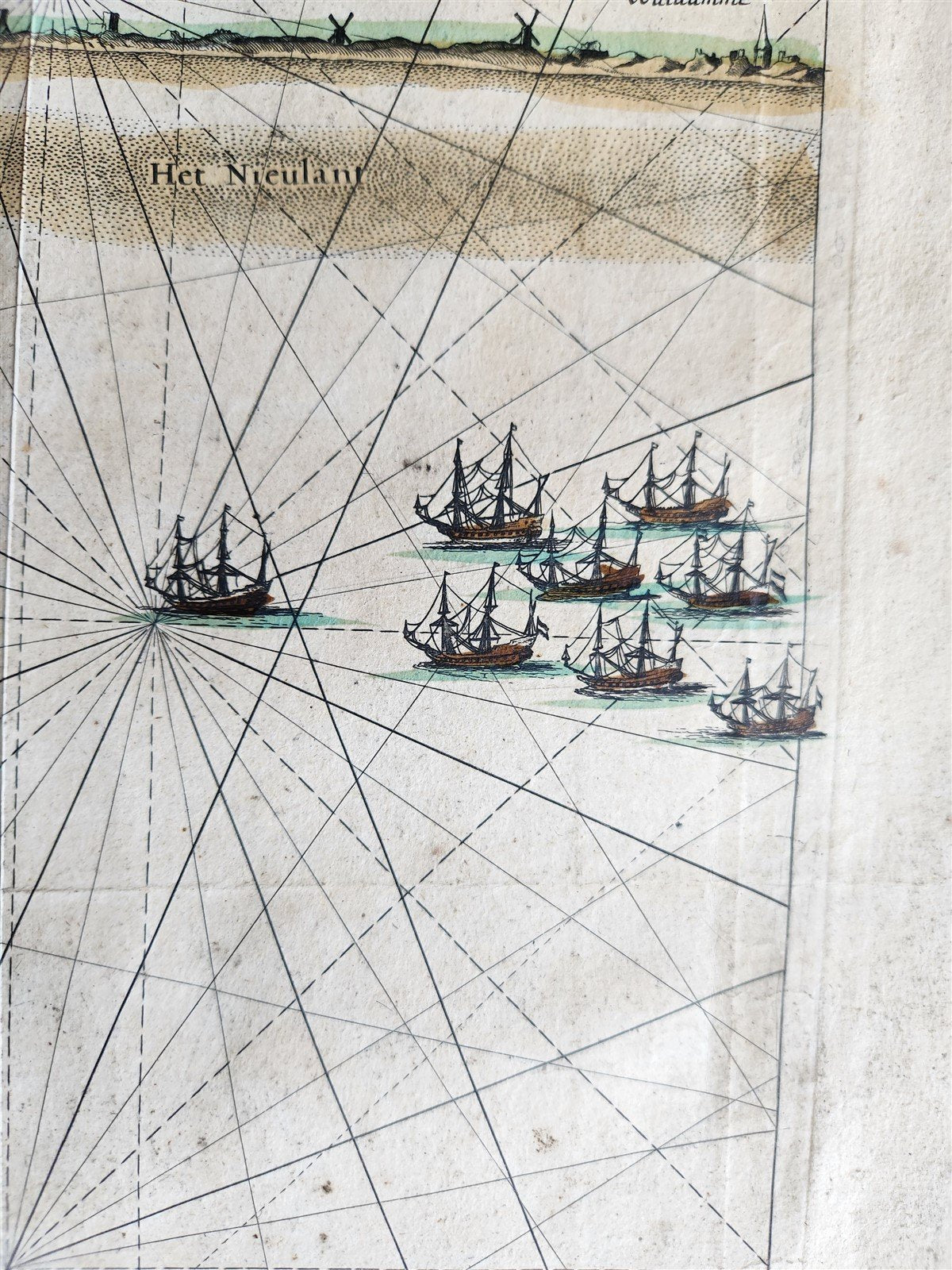 1640 SEA CHART of DUNKIRK COAST FRANCE antique MAP 20 by 31 inches by W.Blaeu