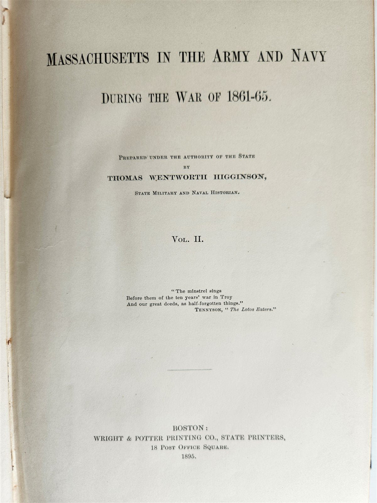 1895 MASSACHUSETTS IN ARMY & NAVY in 1861-65 antique American Civil War history