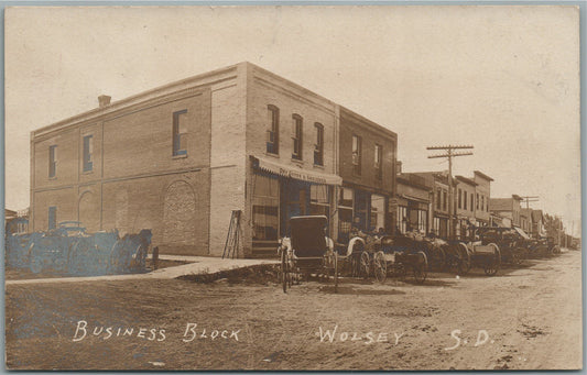 WOLSEY SD BUSINESS BLOCK ANTIQUE REAL PHOTO POSTCARD RPPC