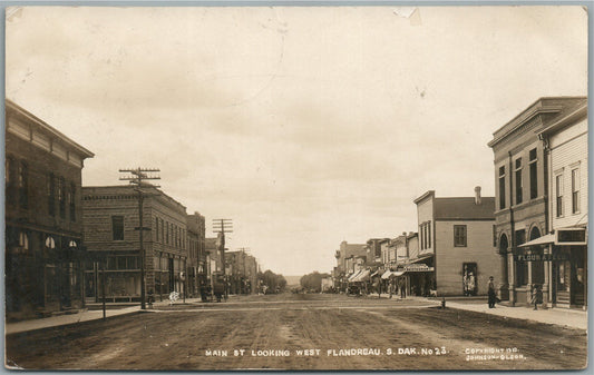 FLANDREAU SD MAIN STREET ANTIQUE REAL PHOTO POSTCARD RPPC