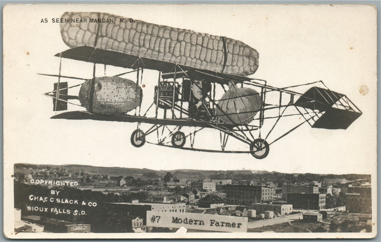 MANDAN SD BIRDSEYE VIEW AIRPLANE COLLAGE ANTIQUE REAL PHOTO POSTCARD RPPC