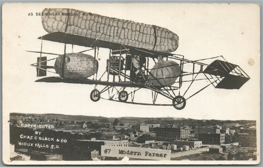 MANDAN SD BIRDSEYE VIEW AIRPLANE COLLAGE ANTIQUE REAL PHOTO POSTCARD RPPC