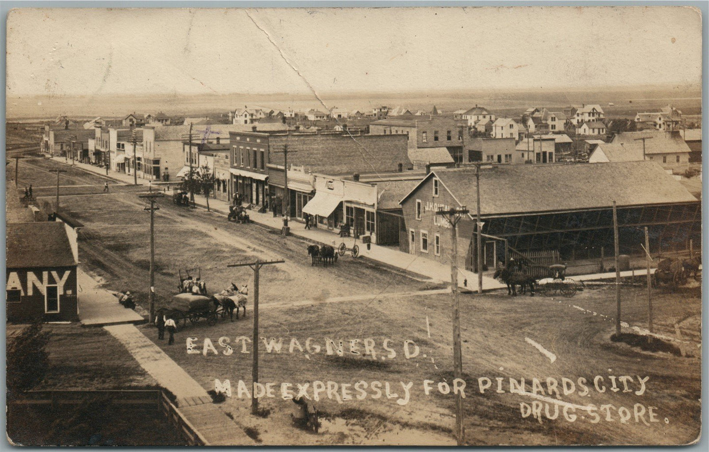 EAST WAGNERS SD STREET SCENE ANTIQUE REAL PHOTO POSTCARD RPPC