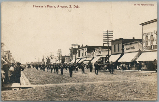 ARMOUR SD FIREMEN'S PICNIC ANTIQUE REAL PHOTO POSTCARD RPPC