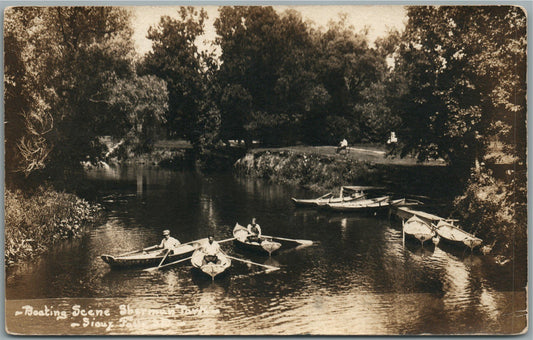 SIOUX FALLS SD BOATING SCENE ANTIQUE REAL PHOTO POSTCARD RPPC