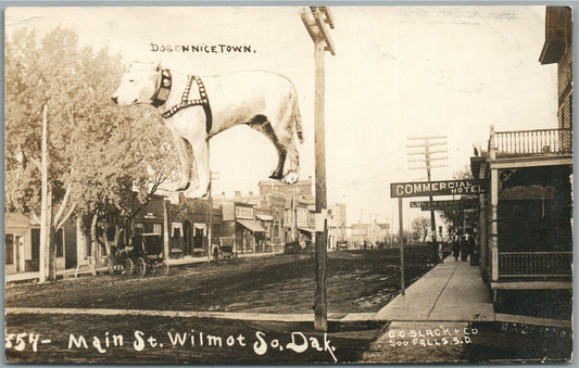 WILMOT SD MAIN STREET COLLAGE DOG ON NICE TOWN ANTIQUE REAL PHOTO POSTCARD RPPC