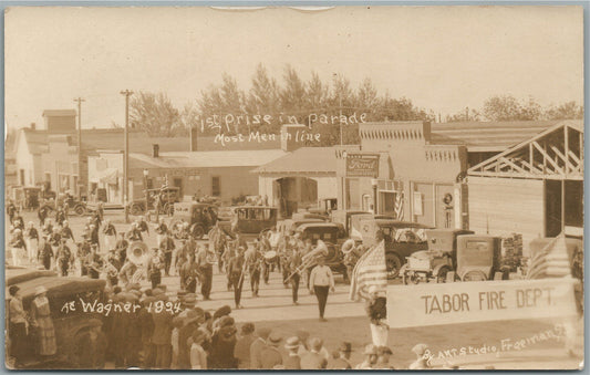 FREEMAN SD TABOR FIRE DEPARTMENT PARADE ANTIQUE REAL PHOTO POSTCARD RPPC