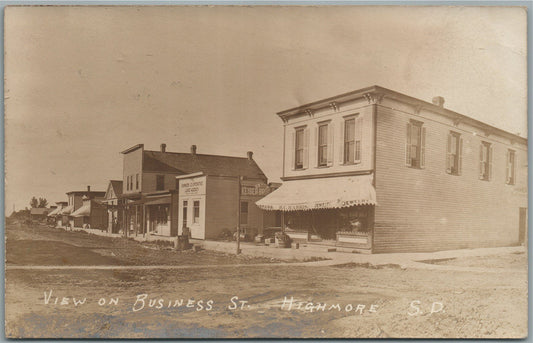 HIGHMORE SD BUSINESS STREET ANTIQUE REAL PHOTO POSTCARD RPPC