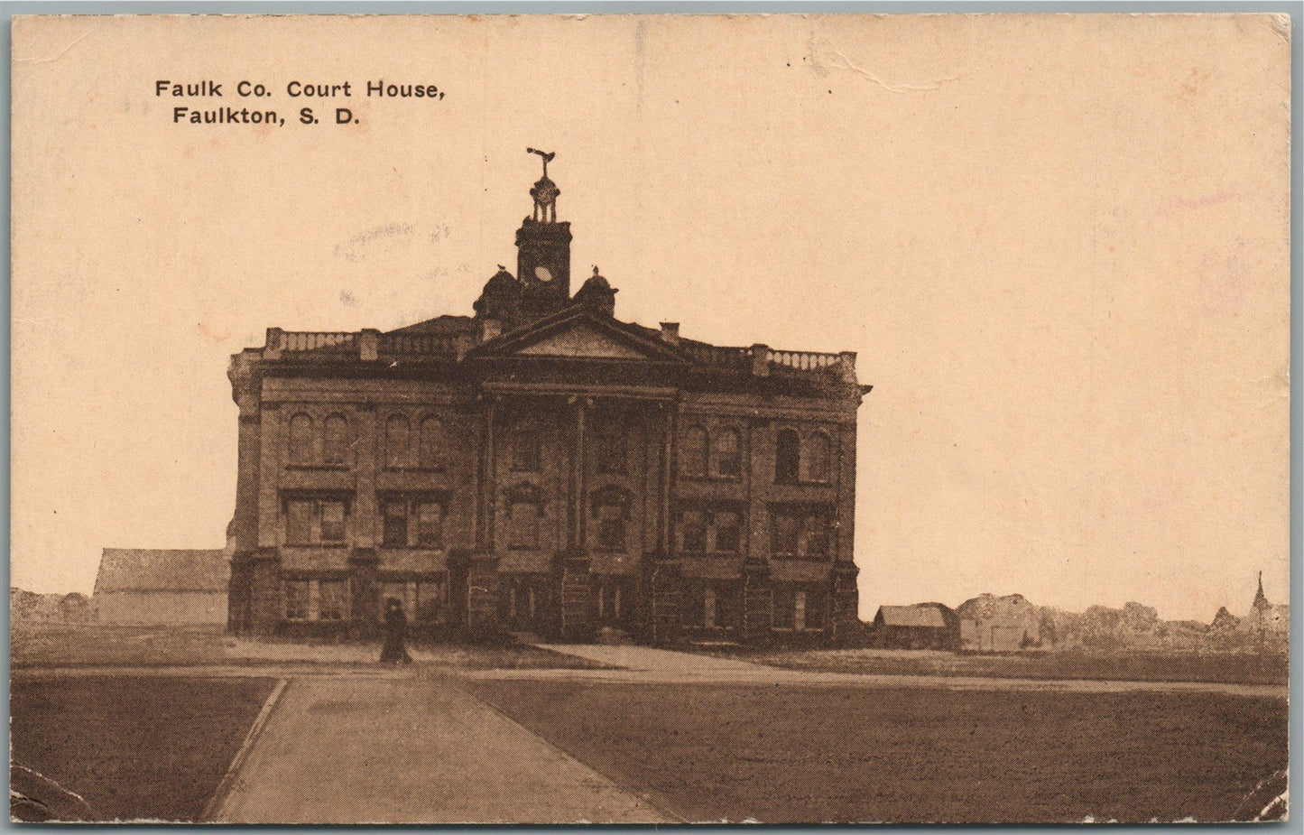 FAULKTON SD FAULK CO. COURT HOUSE ANTIQUE POSTCARD