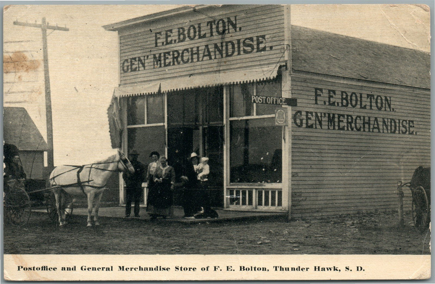 THUNDER HAWK SD POST OFFICE & GENERAL MERCHANDISE STORE ANTIQUE POSTCARD