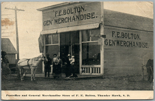 THUNDER HAWK SD POST OFFICE & GENERAL MERCHANDISE STORE ANTIQUE POSTCARD