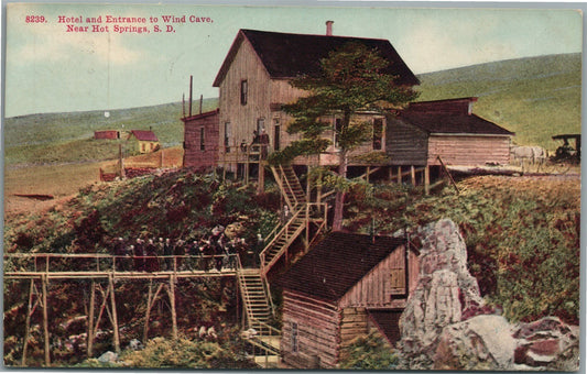 HOT SPRINGS SD HOTEL & ENTRANCE TO WIND CAVE ANTIQUE POSTCARD