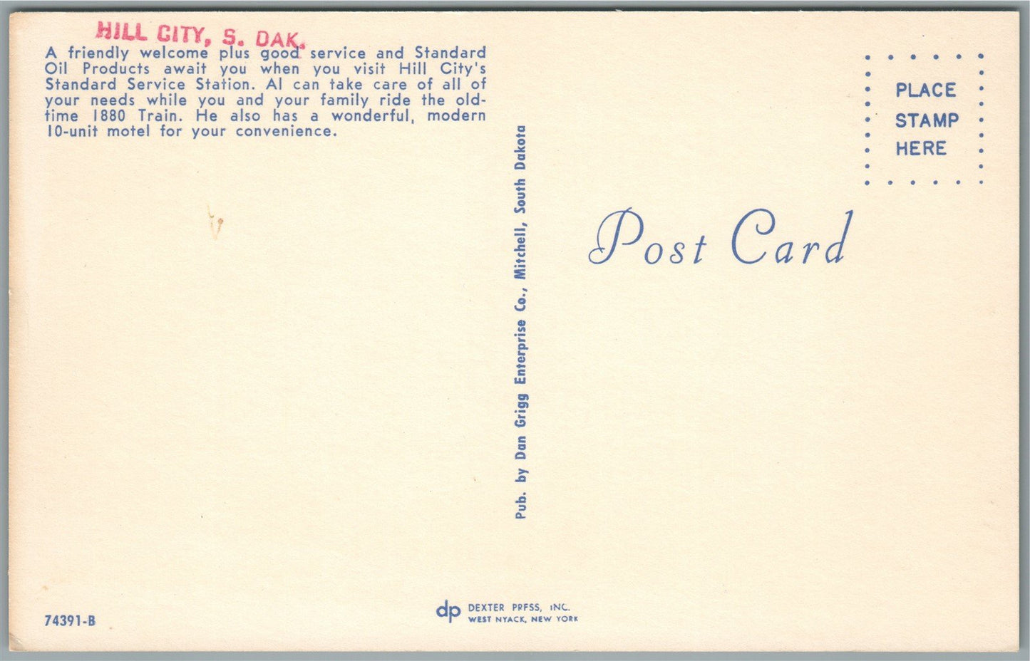 HILL CITY SD STANDARD OIL GAS STATION VINTAGE POSTCARD