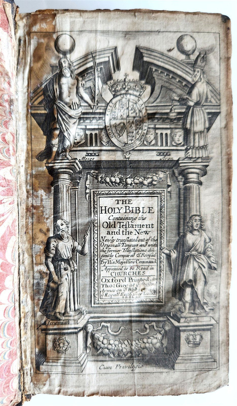 1681 BIBLE in ENGLISH antique OLD & NEW TESTAMENT BINDING w/METAL CORNER PIECES