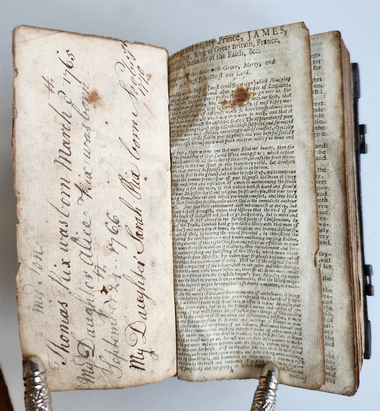 1681 BIBLE in ENGLISH antique OLD & NEW TESTAMENT BINDING w/METAL CORNER PIECES