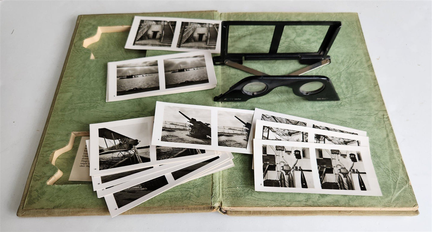 1940 GERMAN WWII PHOTOBOOK antique w/ 100 STEREOPHOTOS & VIEWER