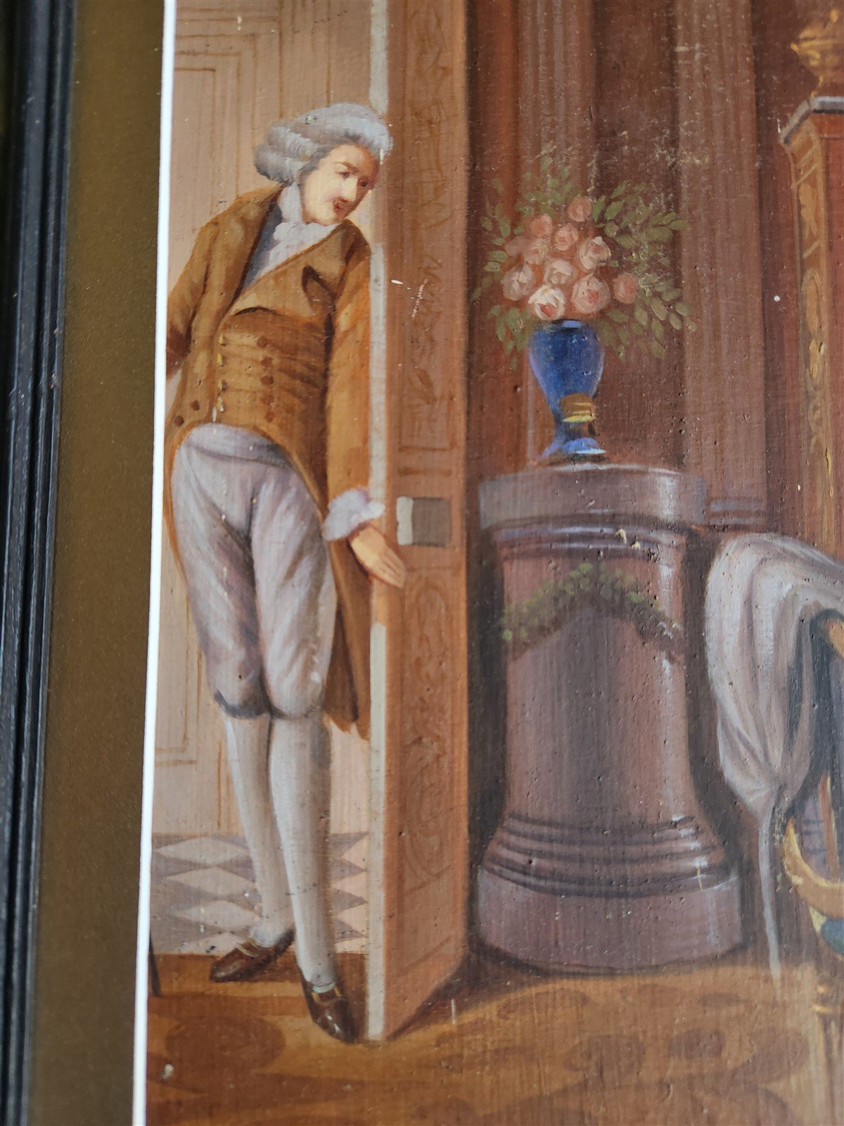 1900s EROTIC SCENE ANTIQUE OIL PAINTING on WOOD PANEL