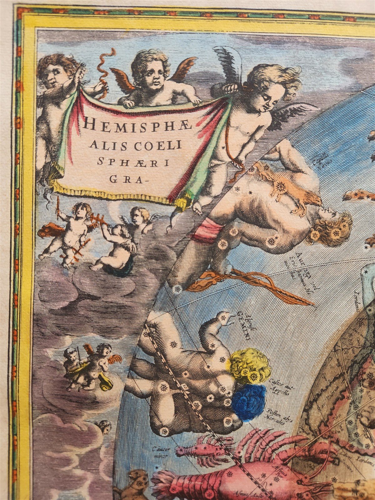 VINTAGE CELESTIAL MAP by CELLARIUS w/ ZODIAC SIGNS of NORTHERN HEMISPHERE