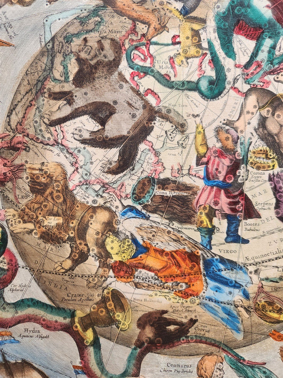 VINTAGE CELESTIAL MAP by CELLARIUS w/ ZODIAC SIGNS of NORTHERN HEMISPHERE