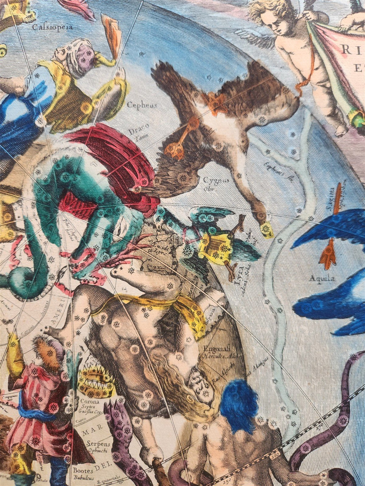 VINTAGE CELESTIAL MAP by CELLARIUS w/ ZODIAC SIGNS of NORTHERN HEMISPHERE