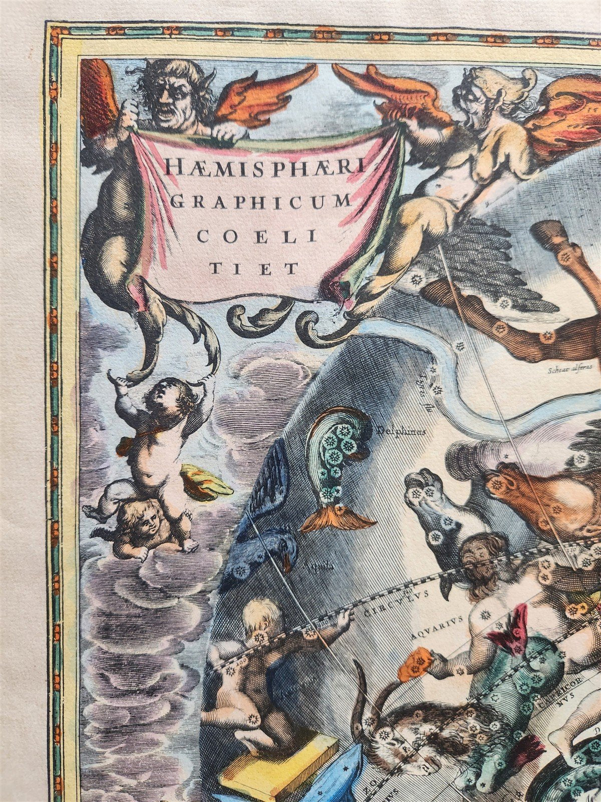 VINTAGE CELESTIAL MAP by CELLARIUS w/ ZODIAC SIGNS of SOUTHERN HEMISPHERE