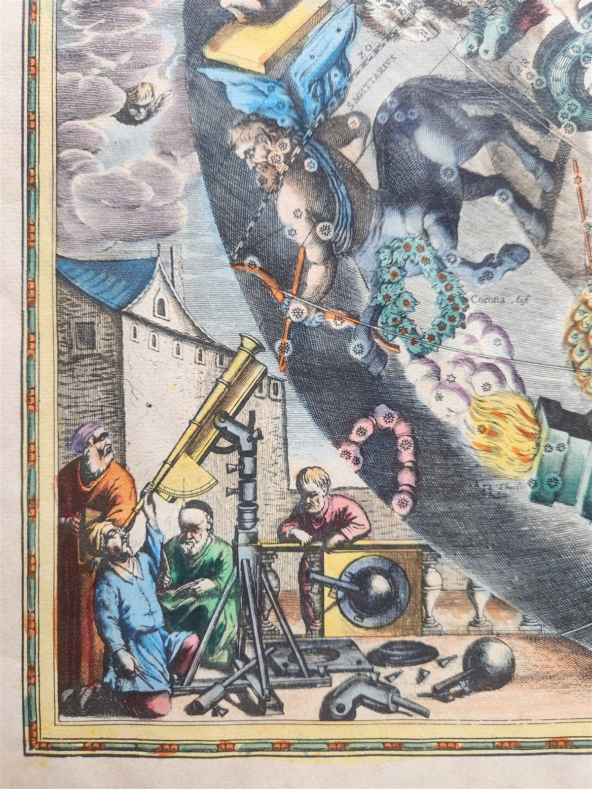 VINTAGE CELESTIAL MAP by CELLARIUS w/ ZODIAC SIGNS of SOUTHERN HEMISPHERE