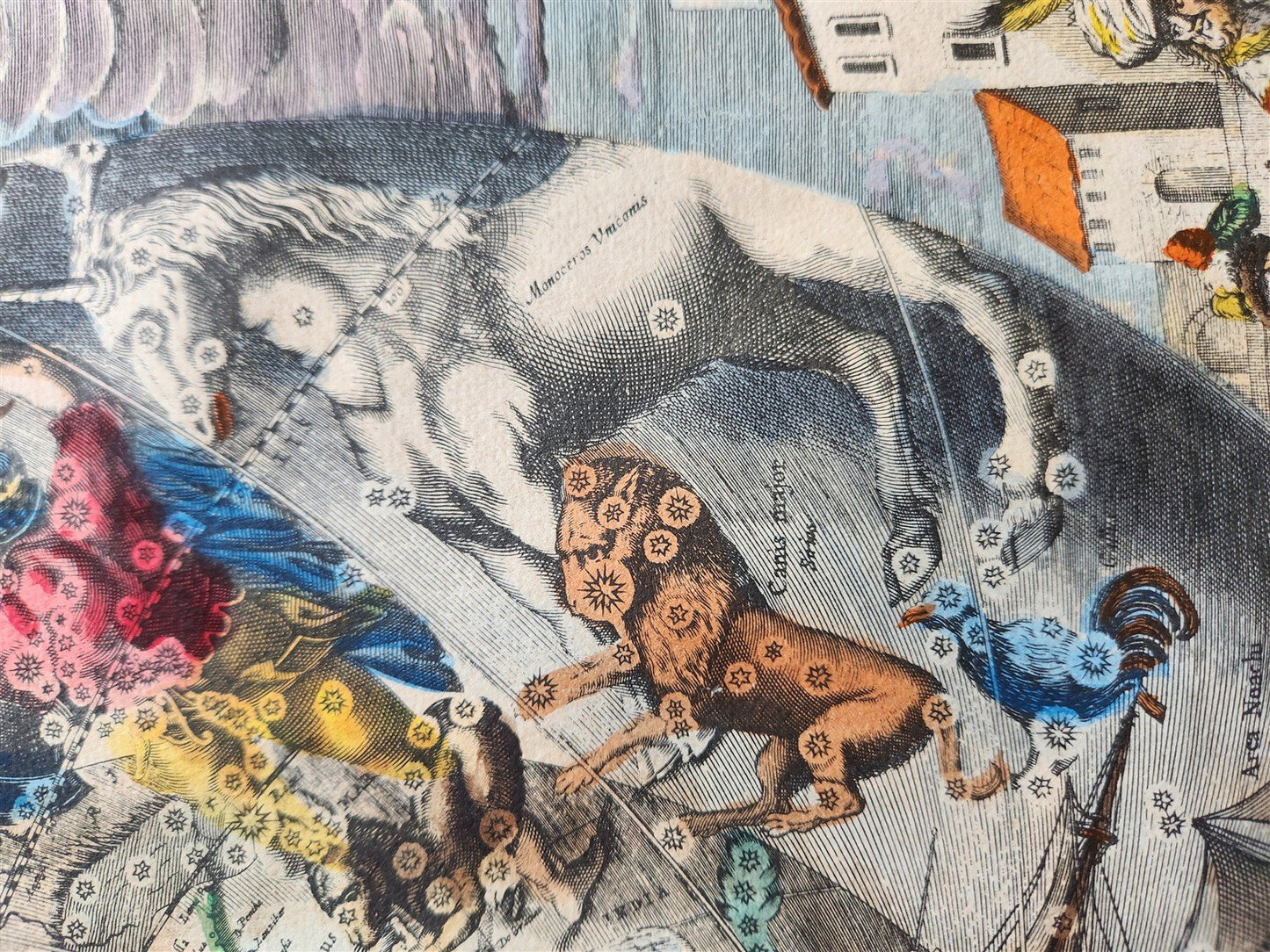 VINTAGE CELESTIAL MAP by CELLARIUS w/ ZODIAC SIGNS of SOUTHERN HEMISPHERE