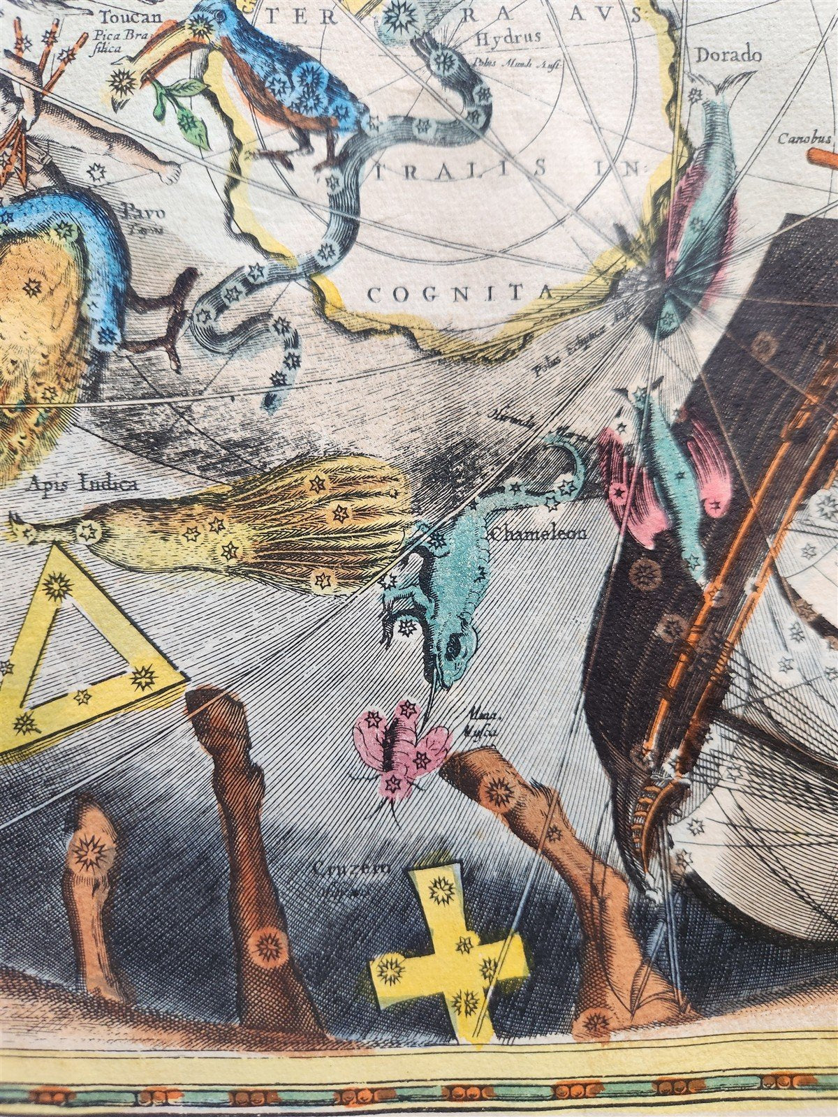 VINTAGE CELESTIAL MAP by CELLARIUS w/ ZODIAC SIGNS of SOUTHERN HEMISPHERE