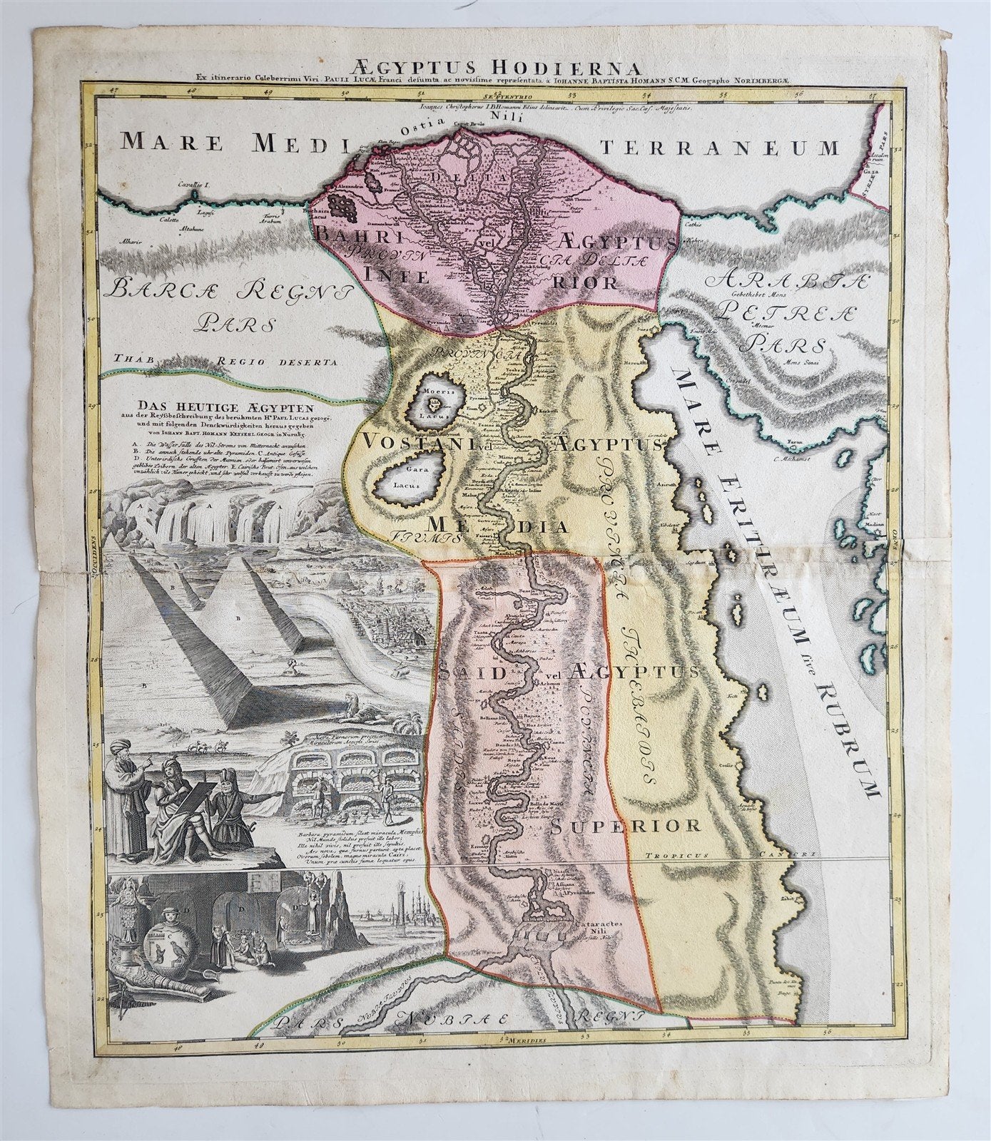 1720 MAP of EGYPT by JOHANN HOMANN antique AEGYPTUS HODIERNA