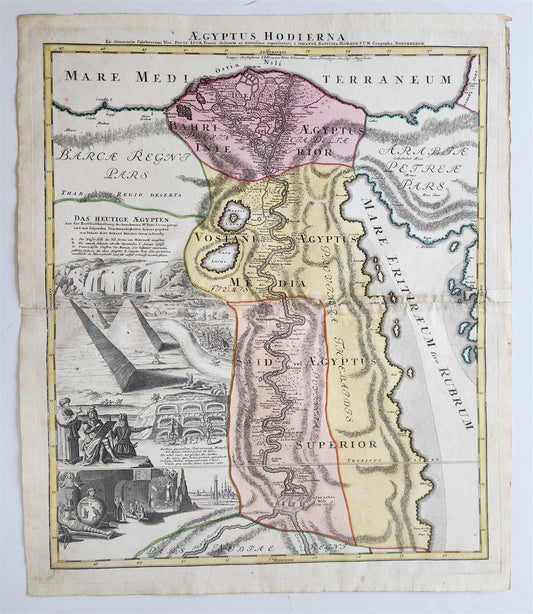 1720 MAP of EGYPT by JOHANN HOMANN antique AEGYPTUS HODIERNA