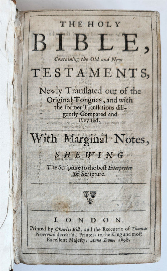 1698 BIBLE in ENGLISH antique LONDON 17th CENTURY Old & New Testament