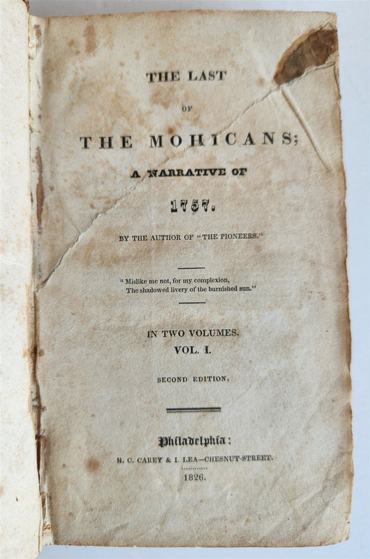 1826 LAST OF THE MOHICANS by JAMES FENIMORE COOPER antique