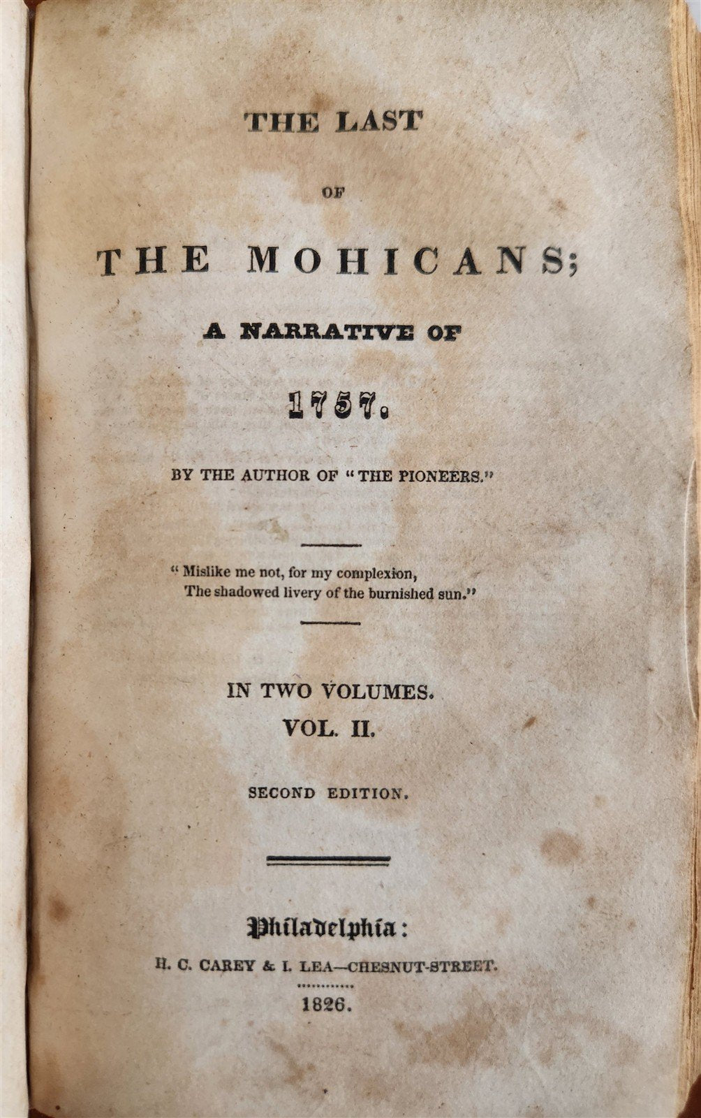 1826 LAST OF THE MOHICANS by JAMES FENIMORE COOPER antique
