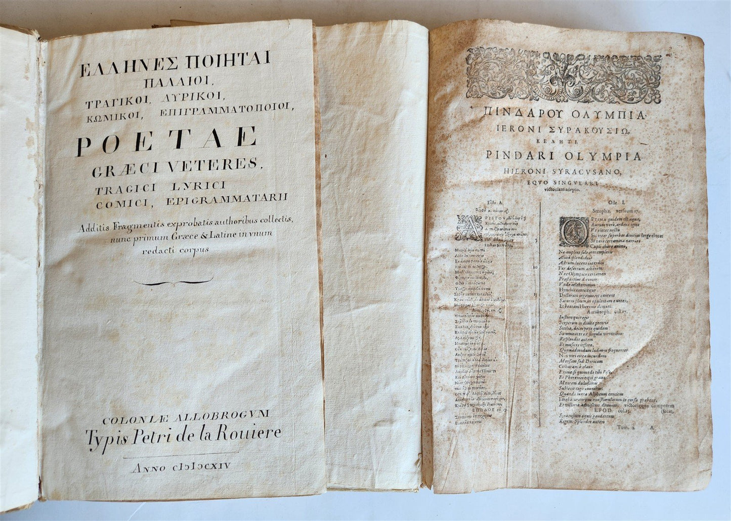 1614 ANCIENT GREEK POETRY 2 FOLIO VOLUMES antique VELLUM BOUND