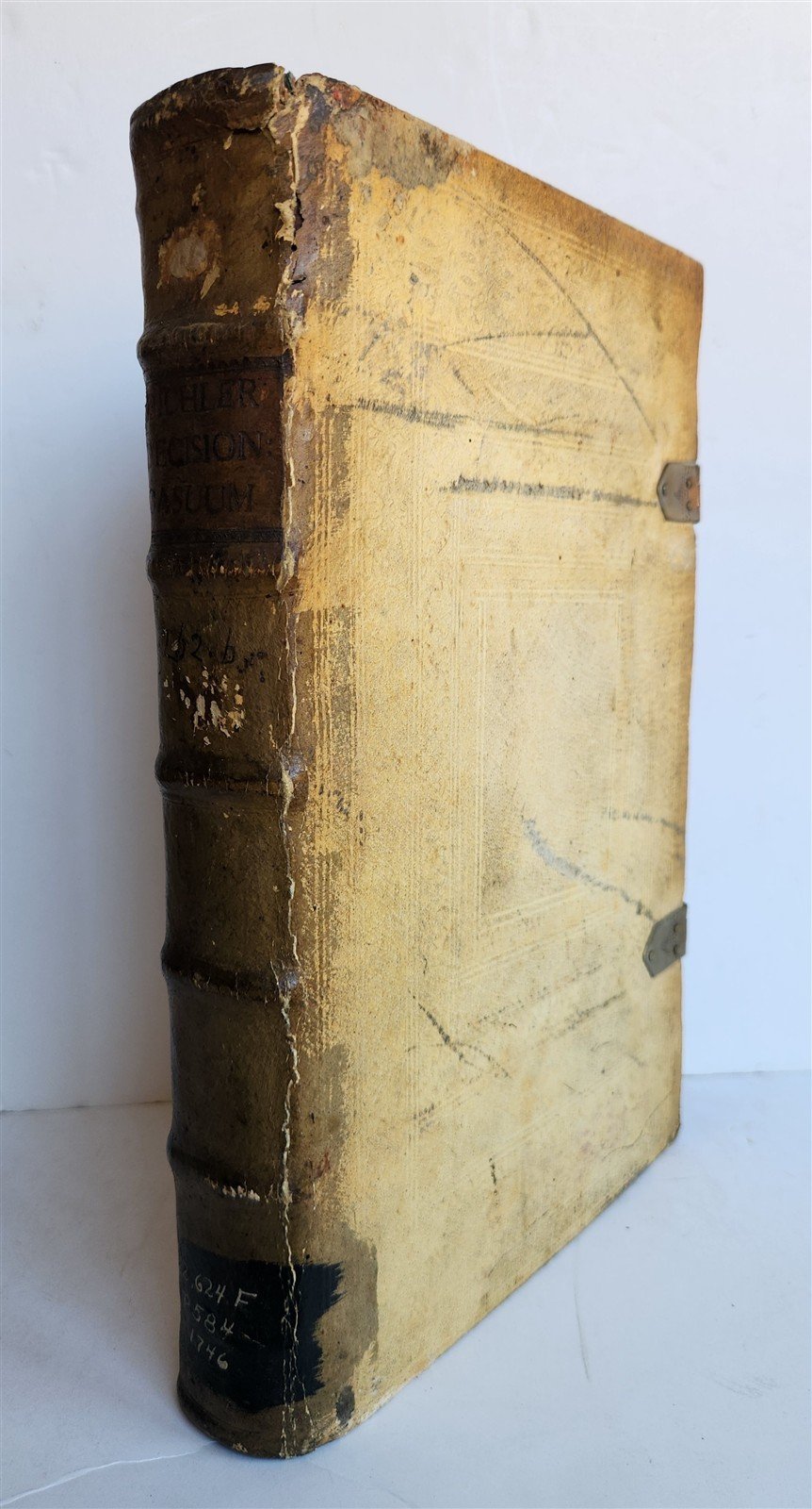 1746 CANON LAW antique PIGSKIN BOUND FOLIO