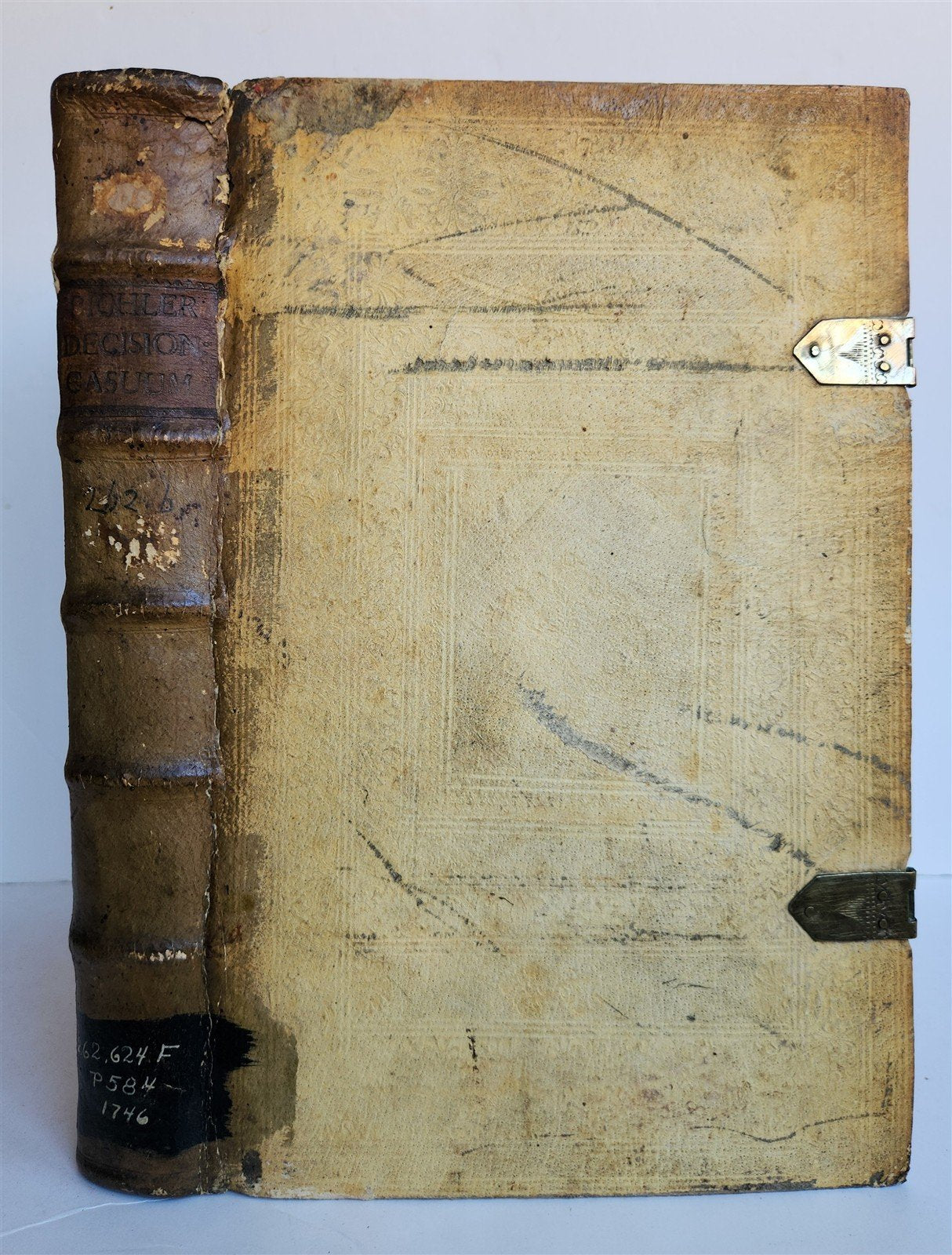 1746 CANON LAW antique PIGSKIN BOUND FOLIO