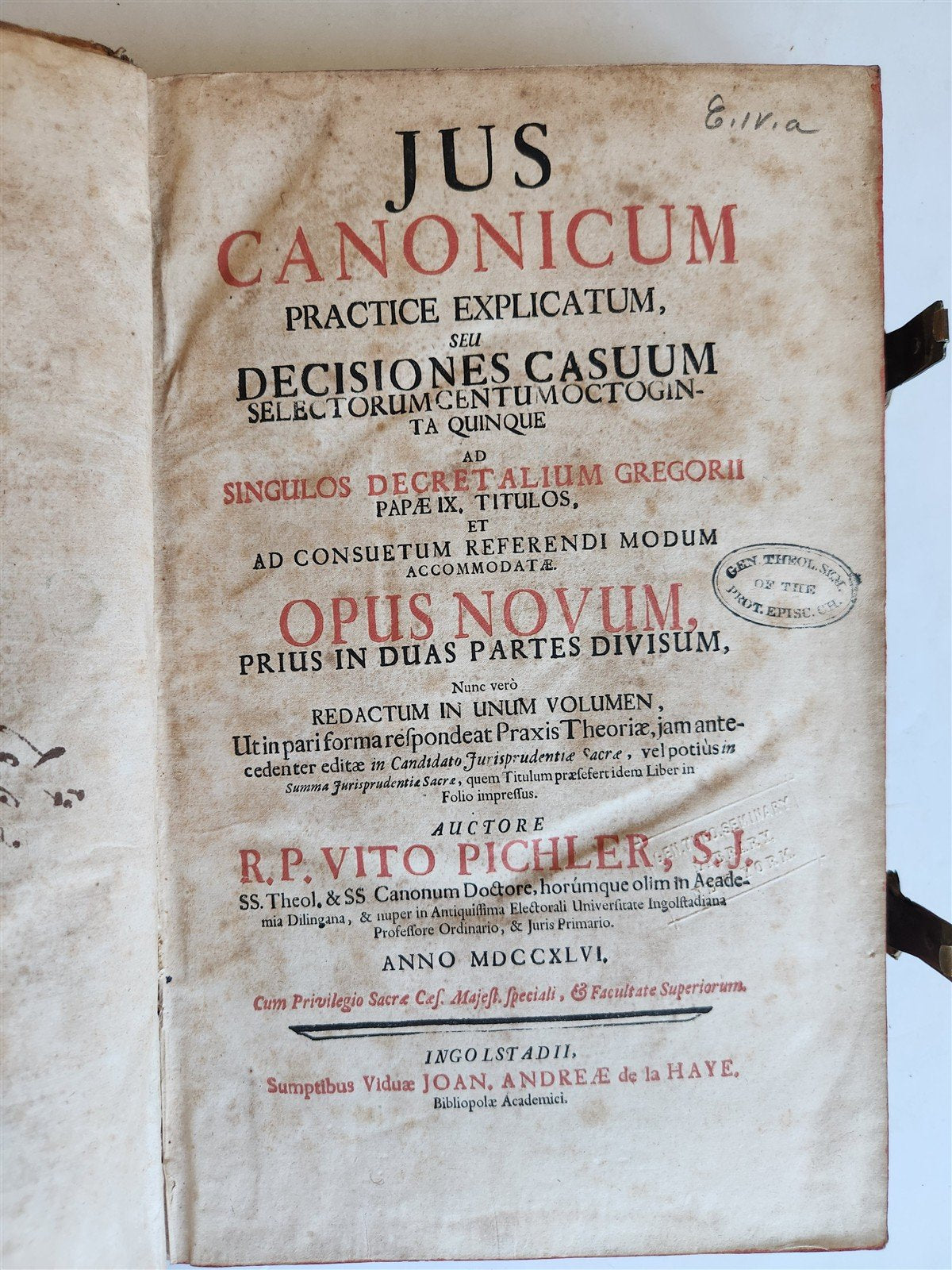 1746 CANON LAW antique PIGSKIN BOUND FOLIO