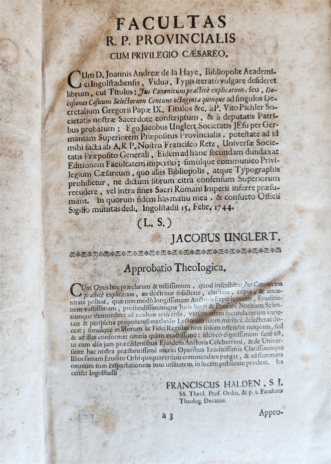 1746 CANON LAW antique PIGSKIN BOUND FOLIO