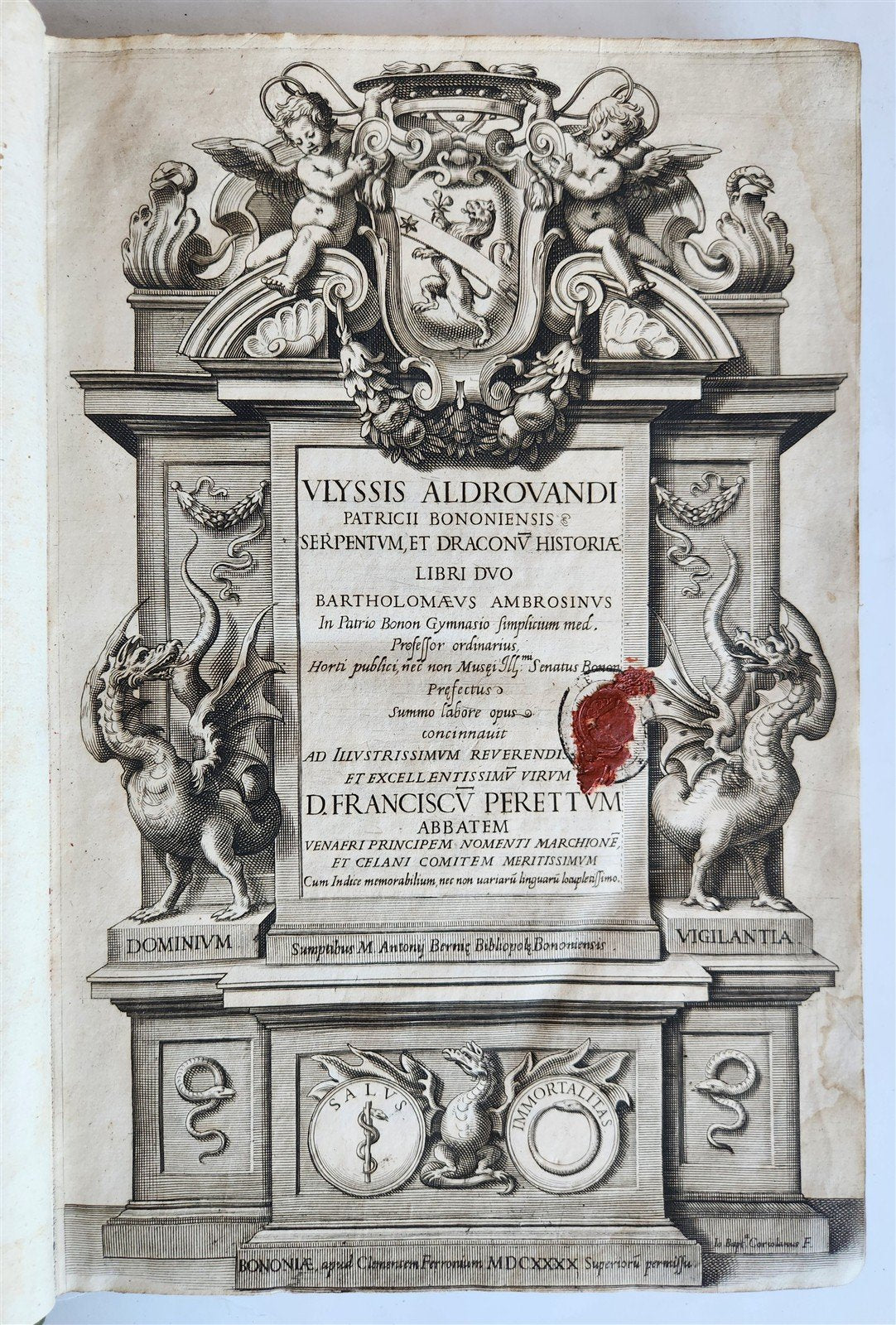 1639 ALDROVANDI TREATISE on DRAGONS & SNAKES antique ILLUSTRATED FOLIO