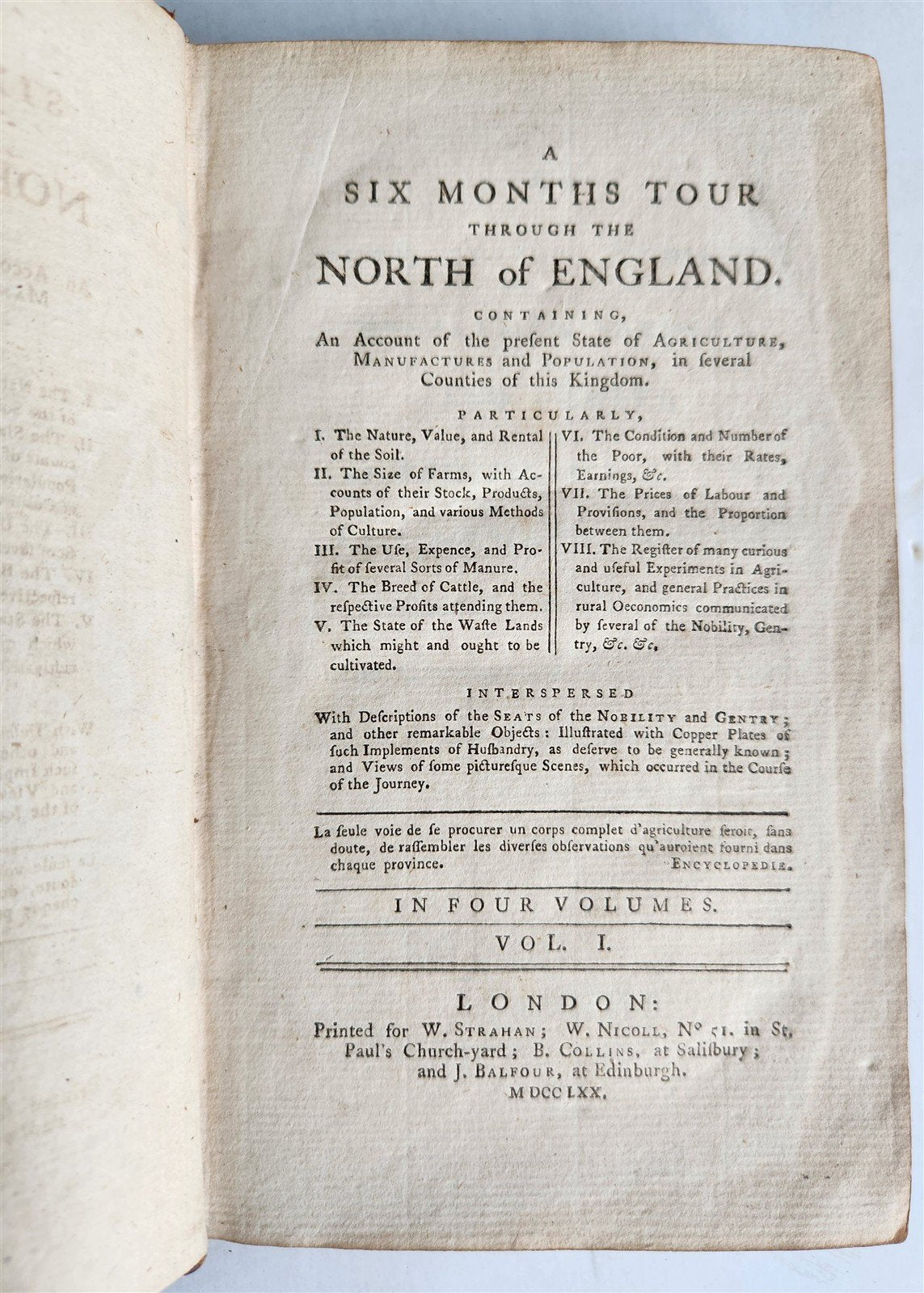1770 SIX MONTH'S TOUR THROUGH NORTH OF ENGLAND 4 VOLUMES SET antique ILLUSTRATED
