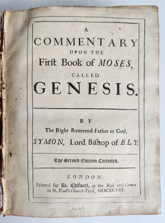1698 Commentary Upon the First Book of Moses, Called Genesis in ENGLISH antique