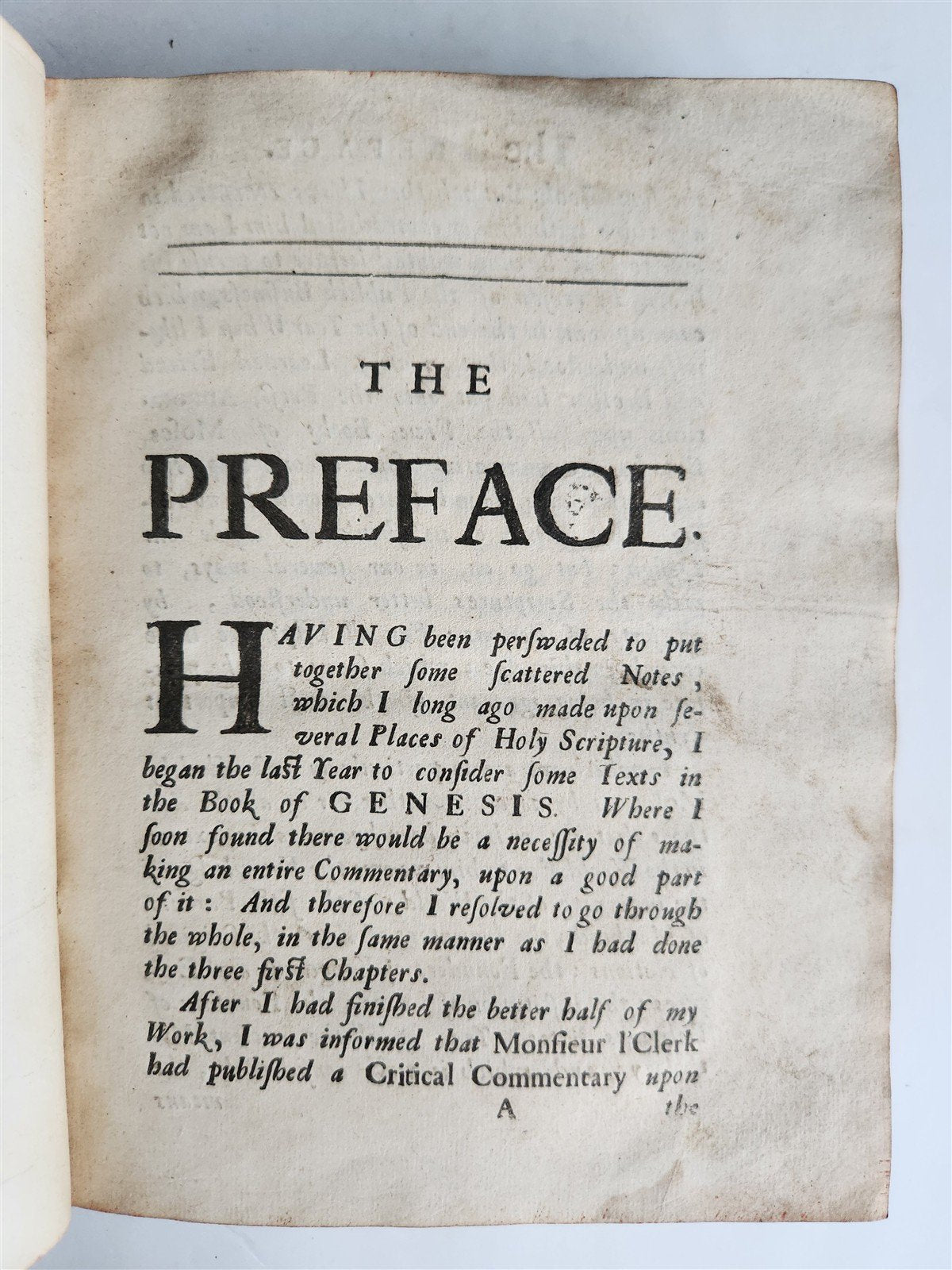 1698 Commentary Upon the First Book of Moses, Called Genesis in ENGLISH antique