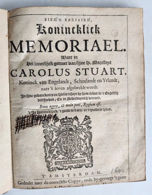 1649 Eikon Basilike Konincklick Memoriael Carolus Stuart antique in DUTCH