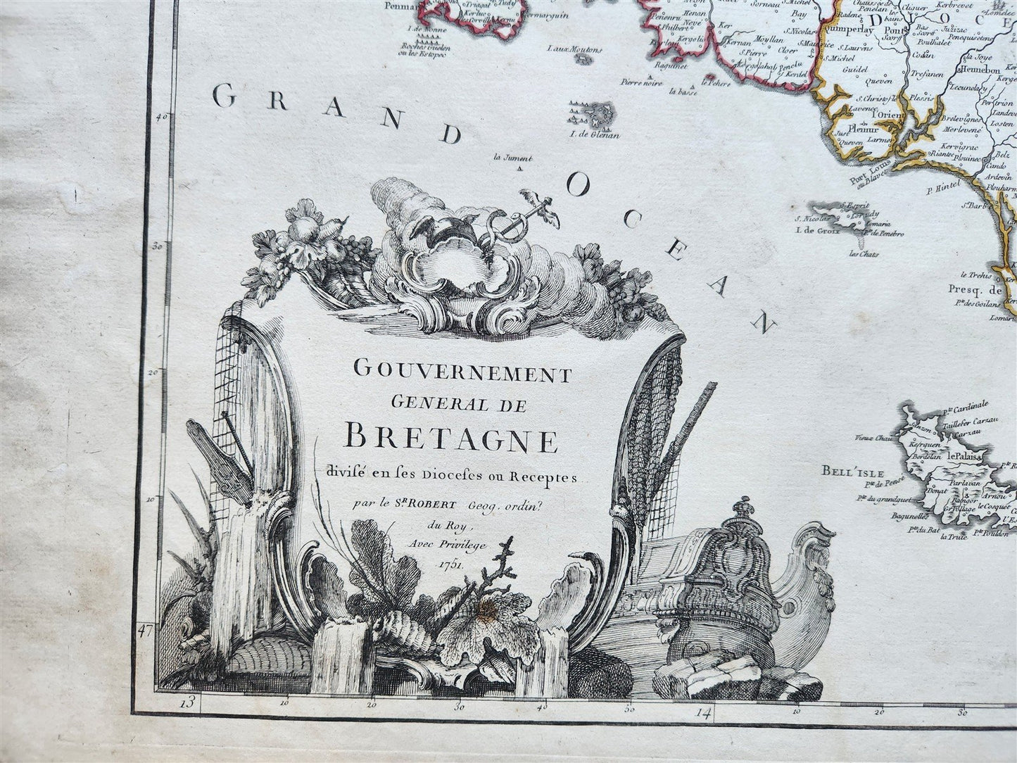 1751 MAP of BRETAGNE FRANCE antique
