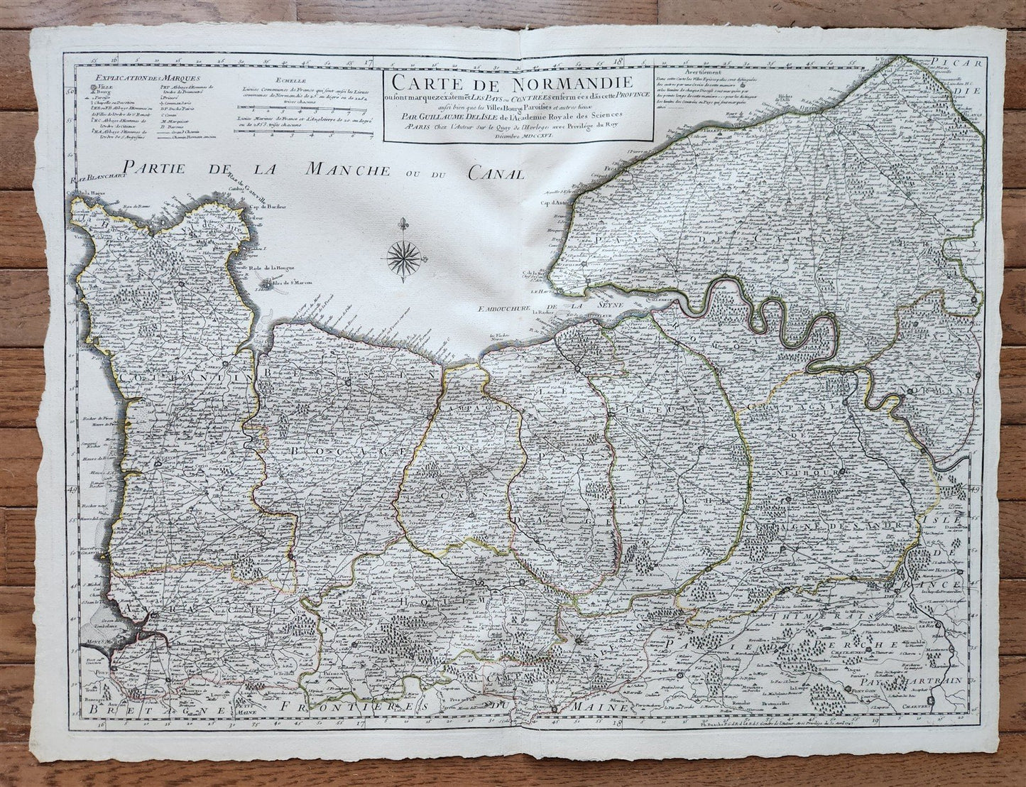 1716 MAP of NORMANDIE FRANCE antique