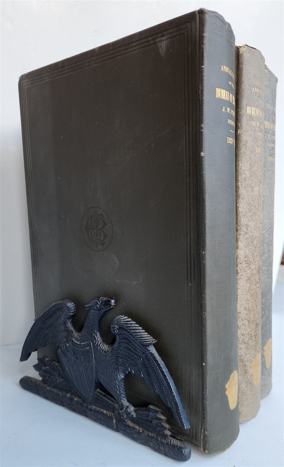 1952 METAL BOOKENDS signed SPREAD EAGLE VA. metalcrafters VINTAGE