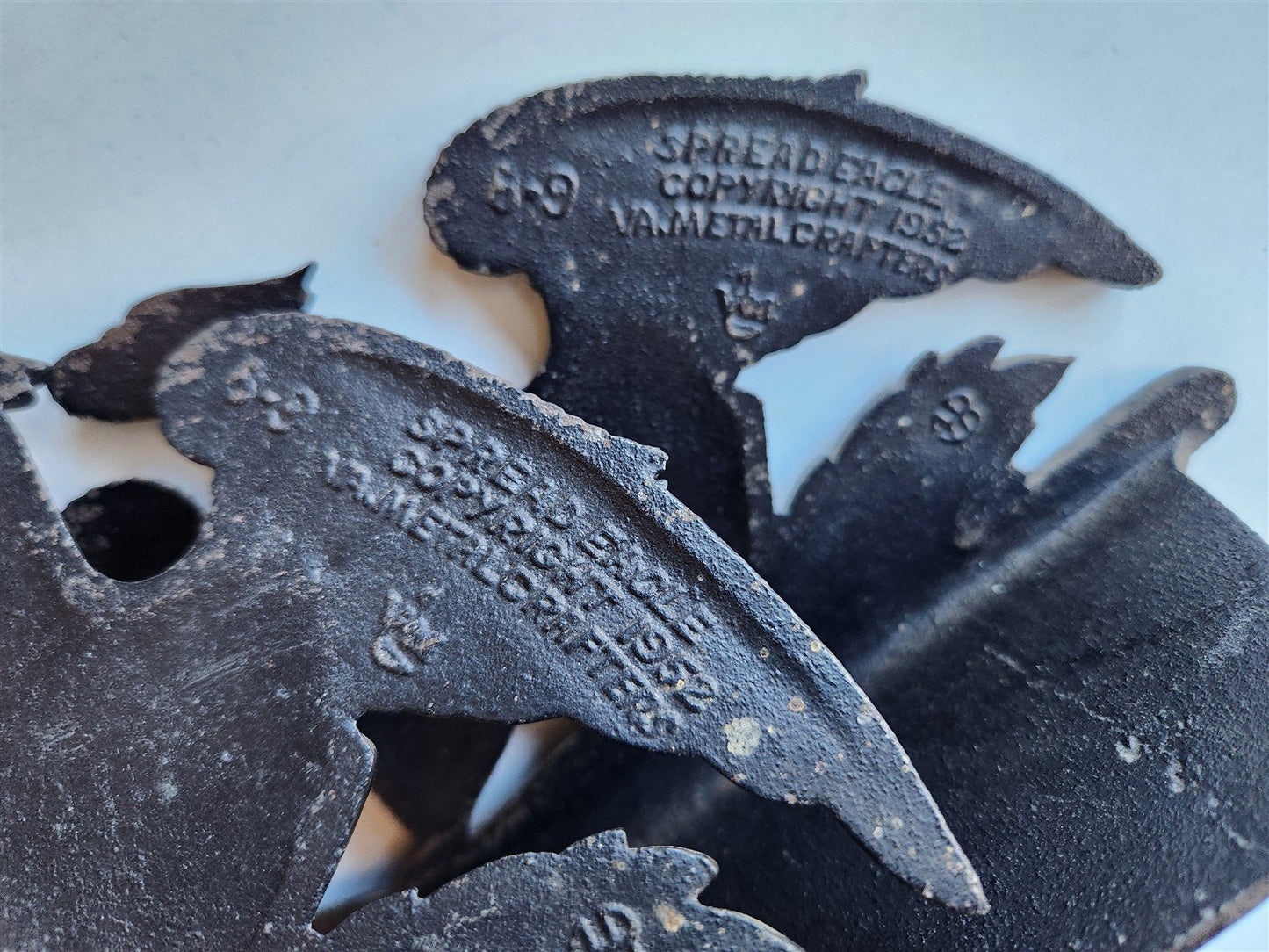 1952 METAL BOOKENDS signed SPREAD EAGLE VA. metalcrafters VINTAGE